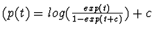 $(p(t)=log(\frac{exp(t)}{1-exp(t+c)})+c$