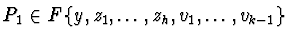 $P_{1} \in F\{ y,z_{1},\ldots,z_{h},v_{1},\ldots,v_{k-1} \}$