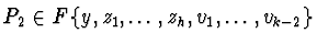 $P_{2} \in F\{ y,z_{1},\ldots,z_{h},v_{1},\ldots,v_{k-2} \}$